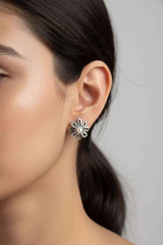 Radiant Pearl Blossom Scalloped Studs